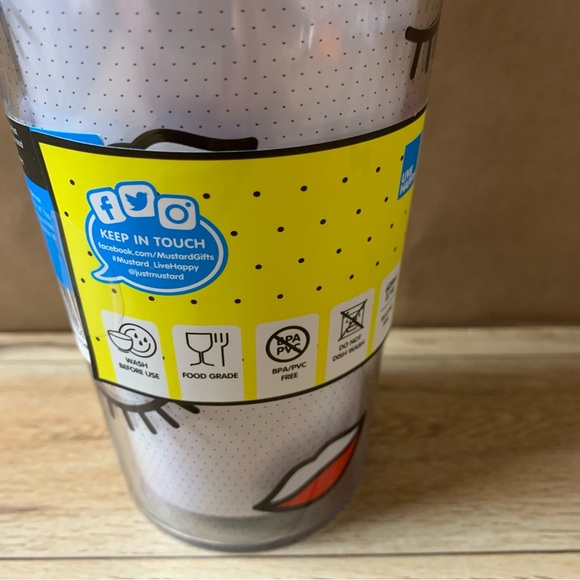 New! Just Mustard Wink Double Wall Mug Reusable Hot Cold 22oz 625ml Plastic - Picture 8 of 9